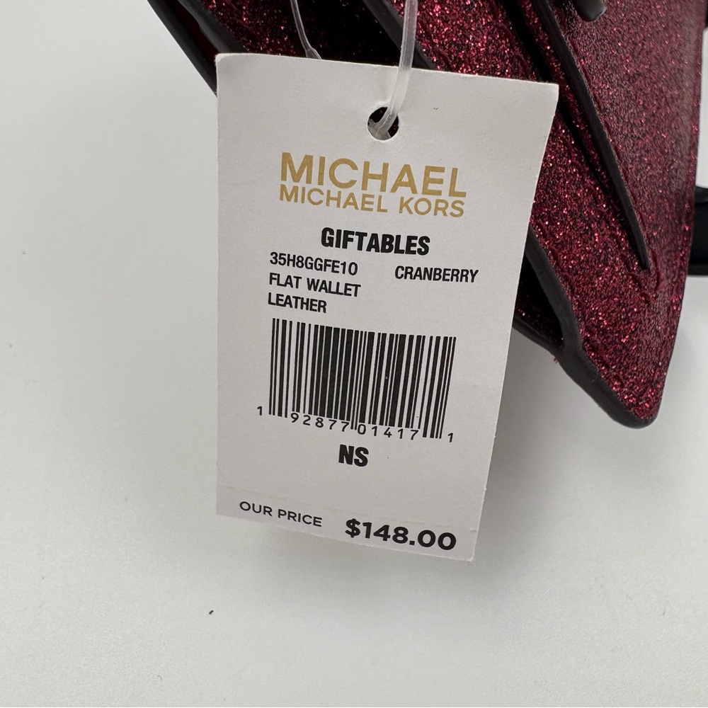 NWT Michael Kors Flat Wallet Cranberry Leather Glitter‎ - Picture 7 of 8